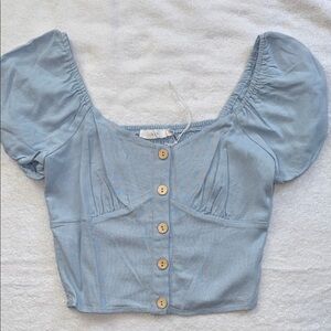 Lush Light Blue Button-Up Crop Top